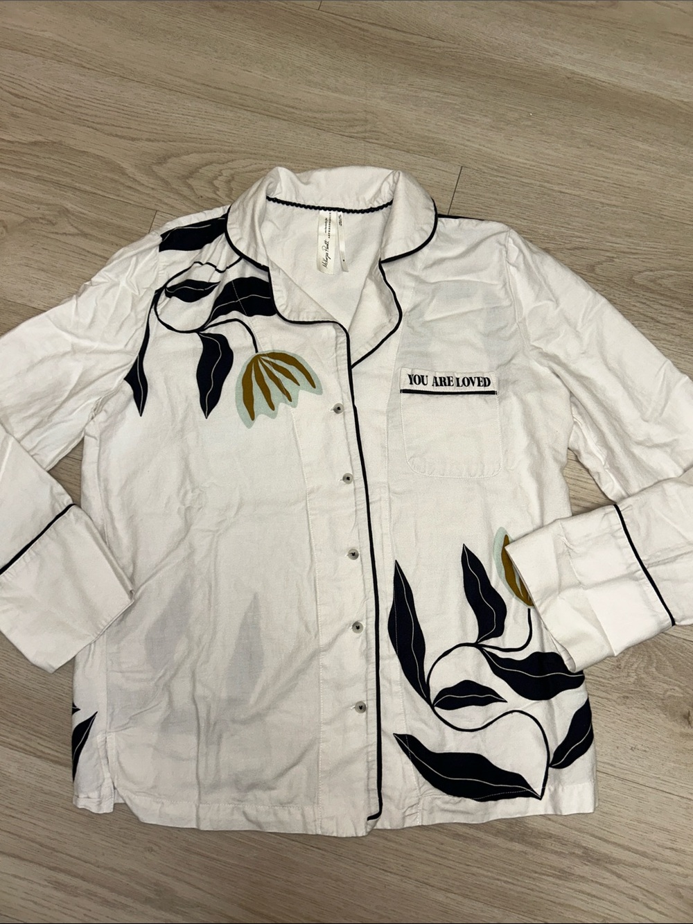 Anthropologie White Blouse with Black Trim
